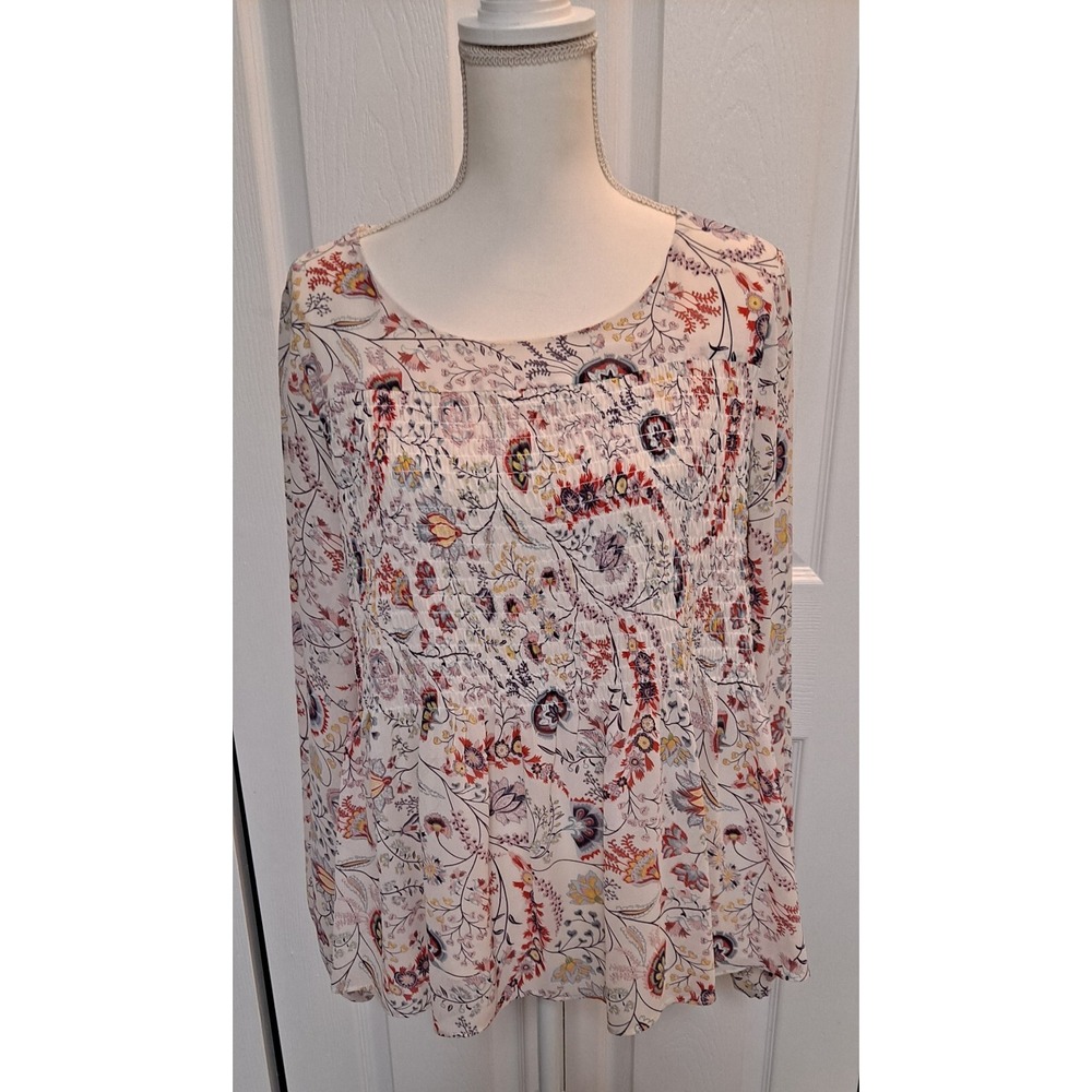 Rose + Olive Floral‎ Bohemian Hippie Women's Stretchy Elastic Tunic Blouse Top L